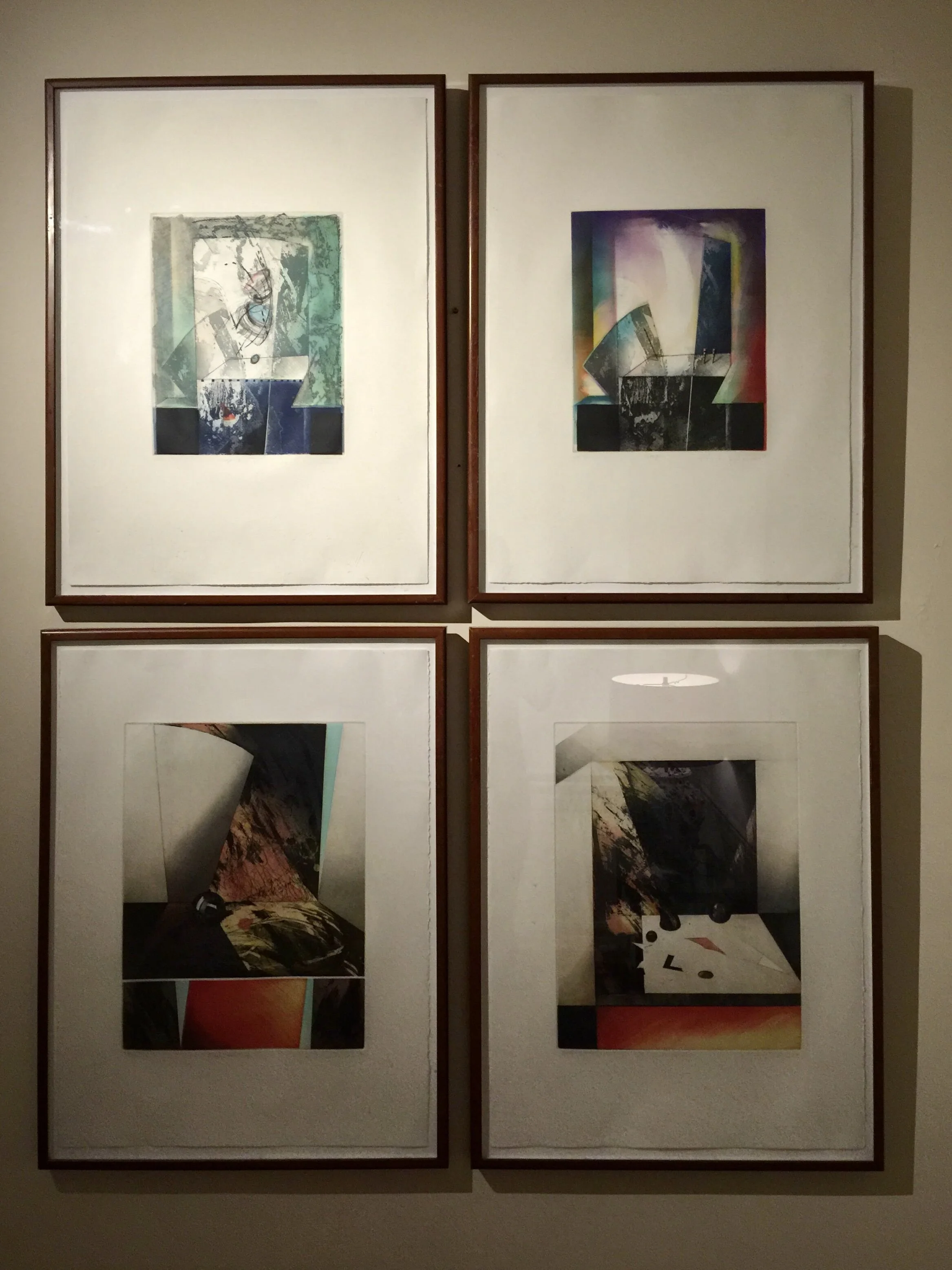 絵画 VERNIER HANDCRAFTED Set of 4 Signed Abstract Intaglio Prints by Kazuko Watanabe